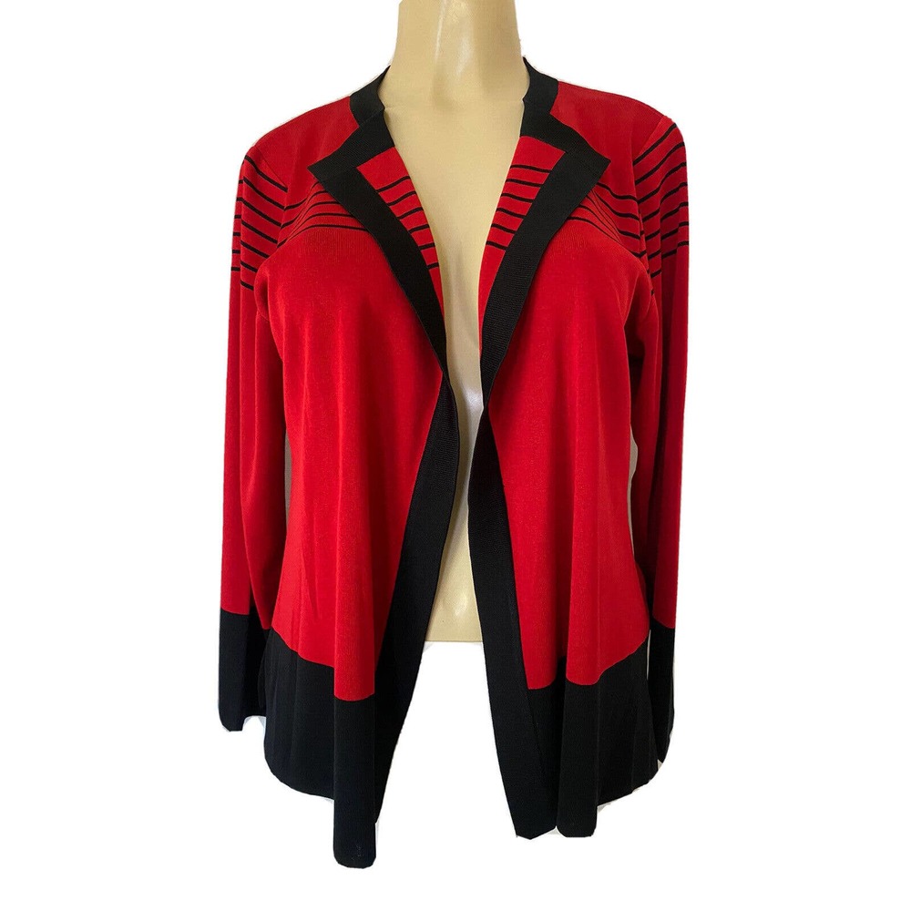 Exclusively Misook Jacket Cardigan Sweater Long Sleeve Knit Red Colorblo…